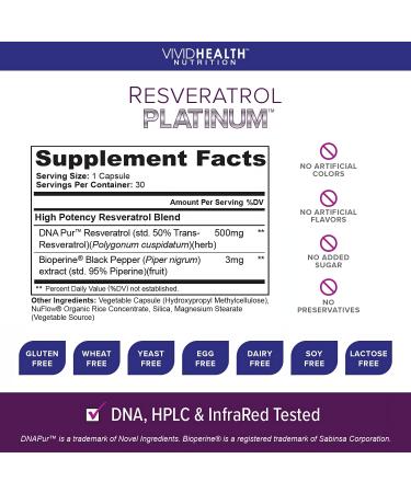 Resveratrol Platinum Antioxidants Supplement: Powerful Anti Aging Formula with Pure Natural Trans Resveratrol for Immune Support Vitality and Brain Health 30 Gluten Free Veggie Capsules - Buy Online on GoSupps.com