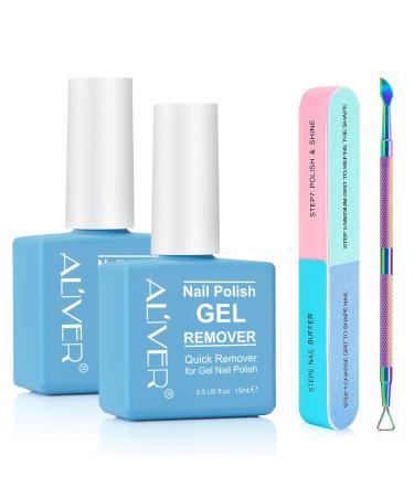 ATOANY Gel Nail Polish Remover 2 pack with Nail File & Nail Polish Scraper Professional Gel Polish Remover for Nails Easily & Quickly Remove Nail Polish in 3-5 Minutes Doesn't Hurt Nails 15 ml (Pack of 2)