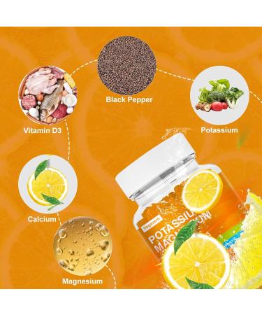 Potassium Magnesium Gummies - High Absorption Magnesium Glycinate & Potassium Citrate Plus Coenzyme Q10 DHA D3 Mineral & Calcium for Zzz Leg Cramps & Muscle - 60 Orange Gummies - Buy Online on GoSupps.com