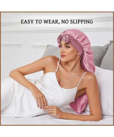 Long Bonnet for Braids & Curly Hair | Silk Satin Sleeping Bonnets for Women | Extra Large Black Pink DEMAZALO - Buy Online on GoSupps.com