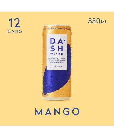 Dash Water Raspberry & Mango - 24 x Flavoured Sparkling Spring Water NO Sugar NO Sweetener NO Calories - Infused with Wonky Fruit (12 Raspberry & 12 Mango x 330ml cans) - Buy Online on GoSupps.com