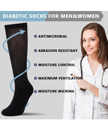 Athlemo Bamboo Diabetic Knee High Socks 4 Pairs - Men & Women, Cushioned Sole, Seamless Toe, No-Binding, Soft - Size 9-11, Black - Buy Online on GoSupps.com
