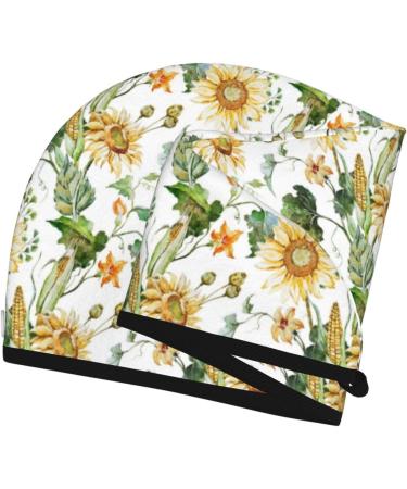 Hair Towel Wrap - Quick Drying Towel Turban with Button | Watercolor Bright Sunflowers - Fast International Shipping - Buy Online on GoSupps.com