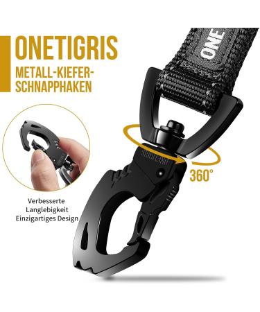 Oneigris Bolt Short Guide Dog Leash 52cm | Reflective Nylon Tiger Tooth Clip Soft Upholstery | Ideal for Medium & Large Dogs - Black - Buy Online on GoSupps.com