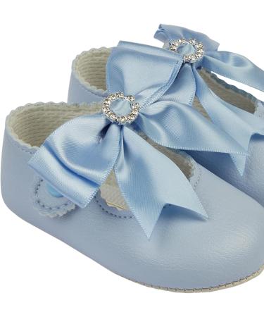 Baypods Baby Girls Soft Sole Pre Walker Shoes with Diamante Bow - Sky Blue | Made in England | Sizes 0 UK Child - Buy Online on GoSupps.com