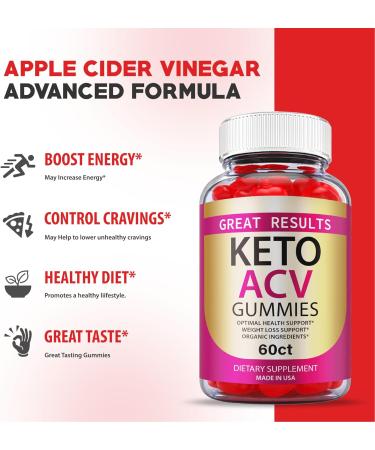 Great Results Keto ACV Gummies (5 Pack) - Vegan Apple Cider Vinegar Formula 1000mg - Advanced Vitamin B - 300 Gummies - Buy Online on GoSupps.com
