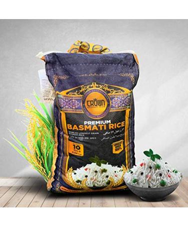 Crown Premium White Basmati Rice - Extra Long Grain 2 Years Aged 10 lbs - 100% Authentic Himalayan Basmati - Buy Online on GoSupps.com