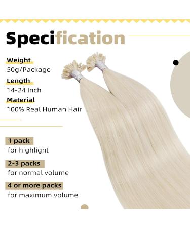 Ugeat Nail Tip Real Hair Extensions - White Blonde #60A 45cm Remy U-Tips 50g Fusion Bonded 18 Inch Recovery Hair - Buy Online on GoSupps.com