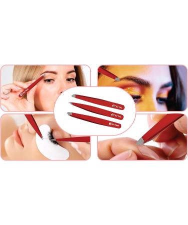 TECTIKO Eyebrow Tweezers Set Stainless Steel Best Precision Tweezer for Eyebrows Plucking Facial Hair and Blackhead Ingrown Hair Remover Daily Beauty Tool for Women and Men (3P Red Set) 3 Piece Set - Buy Online on GoSupps.com