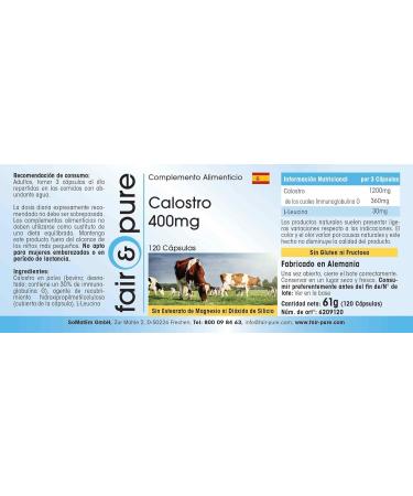 Fair & Pure - Colostrum 400mg - 120 fair & pure capsules - standardized to 30% immunoglobulin G - highly dosed and bioavailable - German quality manufacture - Buy Online on GoSupps.com