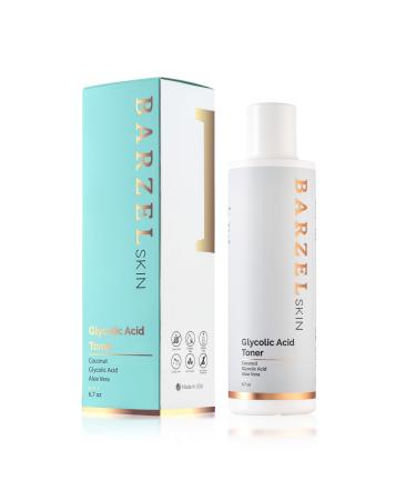 Barzel Glycolic Acid Toner for All Skin Facial Toner Make up Remover exfoliater with Aloe Vera & Coconut 6.7 FL OZ - Made in USA