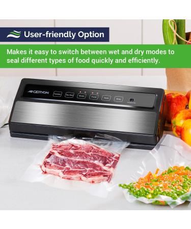 GERYON Automatic Vacuum Sealer Machine | Detachable Design | LED Indicator Lights | Dry & Moist Food Modes | Compact Design | Starter Kit Included (Silver) - Buy Online on GoSupps.com