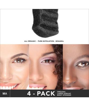 Minamul Konjac Exfoliating Organic Body Sponge - Bamboo Charcoal Infused | Gentle Daily Scrub for Face & Body | Safe for All Skin Types | 4 Pack - Buy Online on GoSupps.com