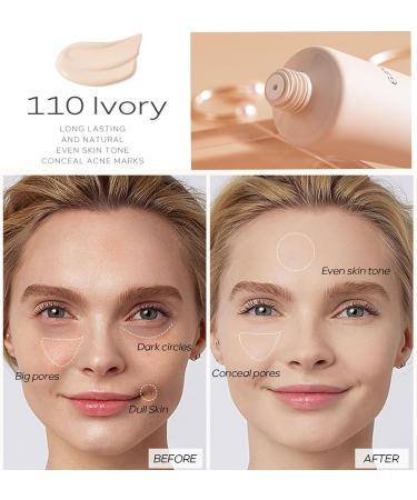 BB Cream Foundation Tinted Moisturiser Face Women Full-Coverage Foundation&Concealer Colour Correcting Cream for All Skin Types - Evens Skin Tone Oil Control Lightweight & Smoothing Naturel(Ivory) - Buy Online on GoSupps.com