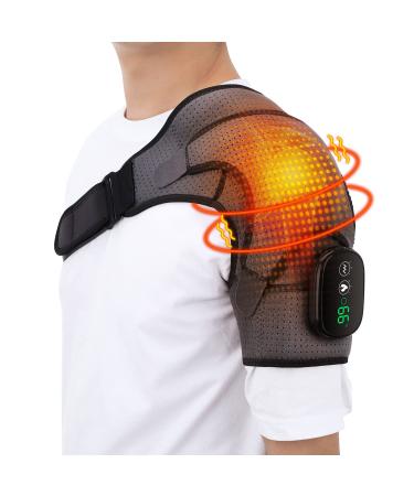 Heated Shoulder Wrap with Vibration, Upgrade Electric Shoulder Heating Pad Massager, Massage Heated Wrap Braces for Left Right Shoulder, 3 Vibration and Temperature Settings, LED Display