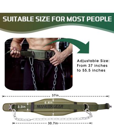 Manueklear DIP Belt for Men & Women - Double Layer Weight Lifting Belt with Chain & Carabiner | Olive Green Weight Belt for Bodybuilding & Strength Training - Buy Online on GoSupps.com