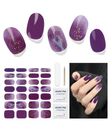 Semi Cured Gel Nail Strips 28Pcs Uv Gel Nail Stickers Work with Any UV Nail Lamps DIY Gel Nail Wraps for Home Includes Prep Pads Nail File & Wood Stick (Purple Lightning) A34 Purple Lightning