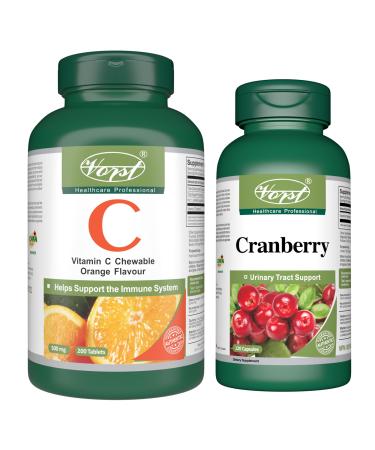 VORST Cranberry 120 Capsules and Vitamin C 200 Chewable Tablets (Combo Bundle 2 Bottles)