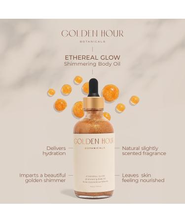 Organic Vegan Skincare - USA Made Hydrating Shimmer Gold Glitter Body Oil | Ethereal Glow 4 fl oz - Buy Online on GoSupps.com