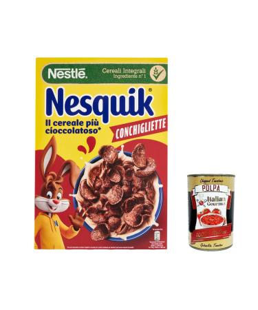 Italian Gourmet E.R. Nesquik Cereals Conchigliette Pack of 6 chocolate cereal balls and chocolate balls 325g + Italian Gourmet polpa 400g