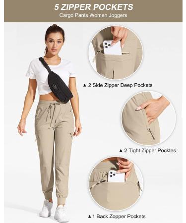 VILIGO Women's Lightweight Cargo Joggers Hiking Pants - Quick Dry & Water Resistant with Zipper Pockets | Khaki, Size Large - Buy Online on GoSupps.com