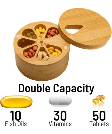 Daily & Weekly Pill Organizer - Double Capacity Wooden Medicine Holder for Travel & Vitamins - Buy Online on GoSupps.com