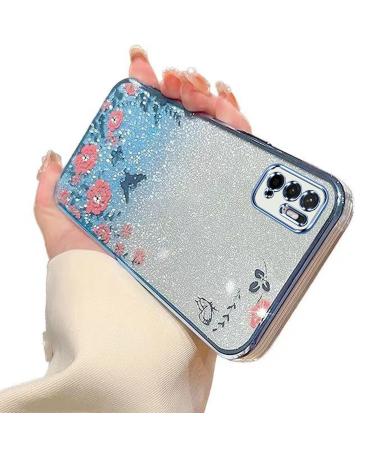 Tivenfezk nadoli glitter diamond case for xiaomi redmi note 10 5g sparkle flower butterfly cell phone case soft slope cover frame glossy silicone rhineau etui protective cover xiaomi redmi note 10 5g blue
