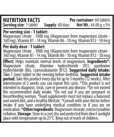 High Strength Magnesium Citrate + Vitamin B Complex Tablets | Supports Calm Sleep, Muscle & Bone Health | 60 Days Supply | Cvetita Herbal - Buy Online on GoSupps.com