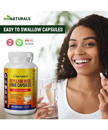 miNATURALS Psyllium Husk Capsules + Calcium | 220 Soluble Fibre Supplement Pills | Use as Stool Softner & Constipation Relief for Men Women | Supports Digestive Health - Buy Online on GoSupps.com