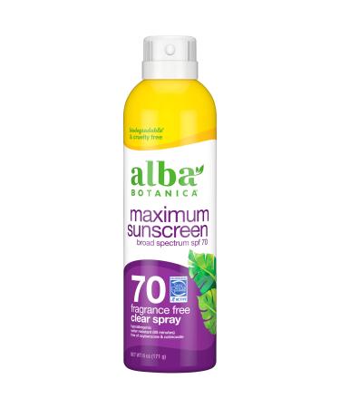 Alba Botanica Maximum Sunscreen Spray, SPF 70, Fragrance Free, 6 Oz Maximum Fragrance Free (SPF 70)