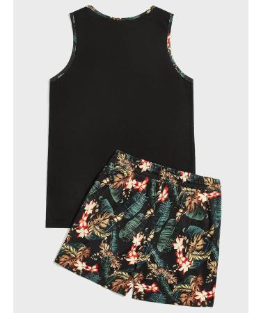 GORGitter Men's Floral Print 2-Piece Set: Tank Top & Elastic Waist Shorts | Black Floral - Medium - Buy Online on GoSupps.com