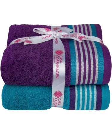 CASA COPENHAGEN 550 GSM 6-Piece Towel Set - Super Soft Egyptian Cotton - Violet Indigo & Teal Green - Buy Online on GoSupps.com