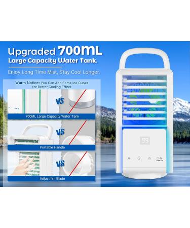 3 Speeds Portable Air Conditioner Fan | 7 Colors Night Light | 700ml Water Tank | 12 H Timing | Evaporative Personal Cooler - Buy Online on GoSupps.com