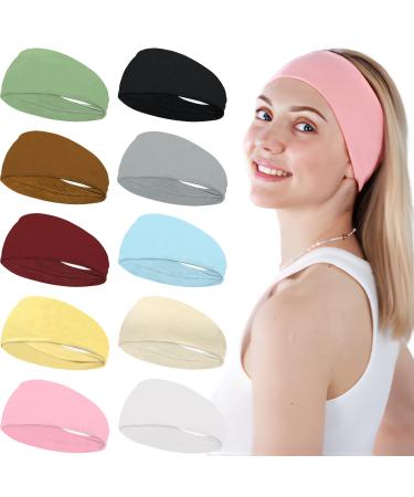 10 Pack Headbands for Women Sports Headbands Wide Hair Bands Sweatband Hair Non Slip Stretchy Headbands for Yoga Sports Working out Fitness Hair Accessories for Women Multicolor(pack of 10)