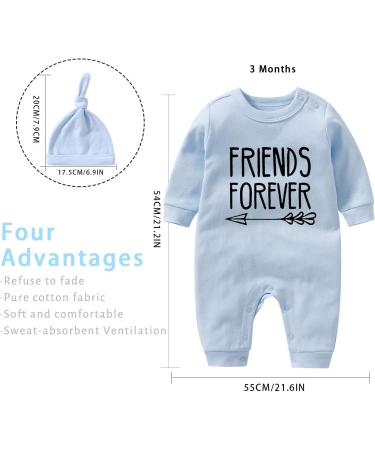 Culbutomind Baby Twins Bodysuit Blue BFT 0-3 Months - Born Together Friends Forever Unisex Romper Set with Hat - Newborn Cute Outfit - Buy Online on GoSupps.com
