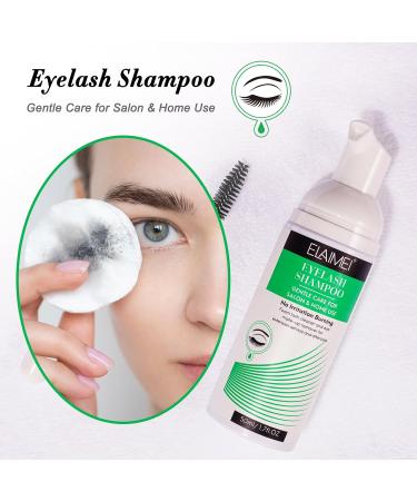 Eyelash Extension Shampoo 50ml + Brush and Mascara Wand Foaming Eyelid Cleanser Eyelash Extension Cleanser Foam Eyelash Wash and Eyelash Bath for Extensions (Green) - Buy Online on GoSupps.com