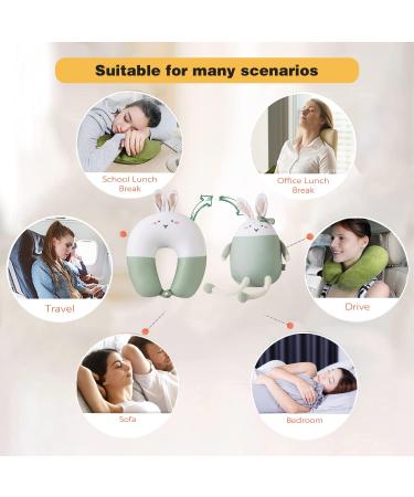 JOYRAVO Kids Travel Pillow - 2-in-1 Deformable Neck Pillow with Cute Plush Green Rabbit Design for Comfortable Sleep and Play on Airplanes and Cars - Buy Online on GoSupps.com