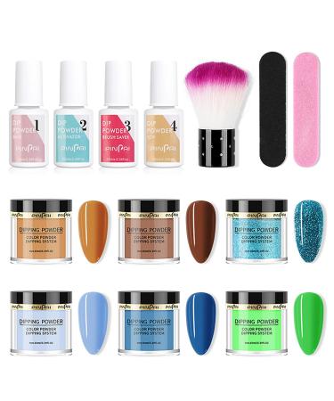 Roseflower Dipping Powder Nails Kit 6 Colors Nude Dip Nails Powder Starter Kit with Base Coat Top Coat Staubwinsel Nagelfeilen - DIY Salon Manikure at Home - BLASSING GLING SLING LAITS HAINTED SHOULD for 3 weeks - Buy Online on GoSupps.com