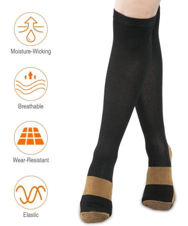 2 Pairs Copper Infused Anti-Fatigue Compression Unisex Flight Travel Socks Anti Swelling DVT Support UK Stock (Small/Medium and Large/X Large) Black 2 Pairs (S/M + L/XL) Black - Buy Online on GoSupps.com