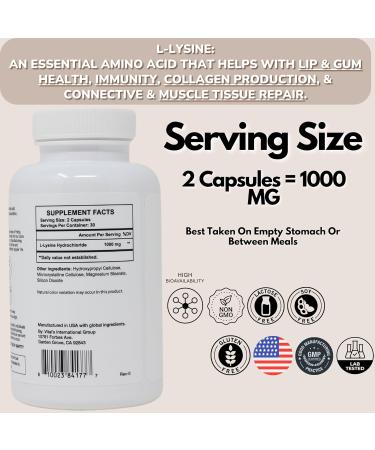 PRISTINE S L Lysine 1000MG | Vegan Amino Acid for Lip & Gum Health Immunity & Muscle Support | 30-Day Supply - Gluten Free - Buy Online on GoSupps.com