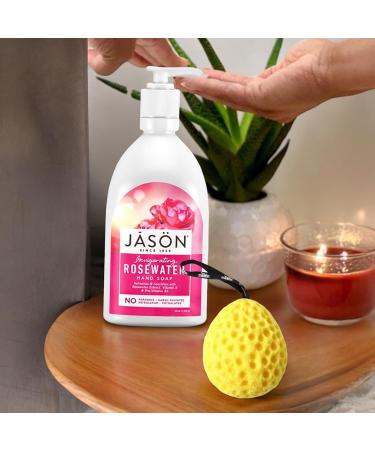 Buy Invigorating Rosewater Hand Soap 16 Oz - Moisturizing & Eco-Friendly Bundle with Bath Sponge | Vitamin E & B5 | Non-Toxic | Pack of 4 - Buy Online on GoSupps.com