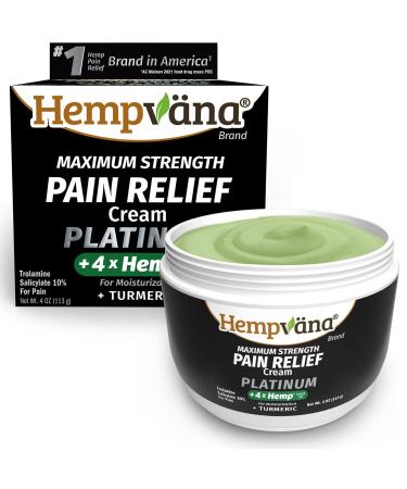 Hempvana As Seen On TV Platinum Pain Cream with 4 Times Hemp Seed Oil Absorbs Quickly & Targets Inflammation, Muscle & Arthritis Fast Relief, More Range of Motion, 4 Oz, White