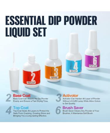TOMICCA Dipping Powder Liquid Set - Base, Top Coat, Activator, Brush Saver - 4x15ml Essential Dip Liquid Set for DIY Nail Art - Buy Online on GoSupps.com
