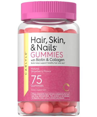 Carlyle Hair Skin and Nails Vitamins | 75 Gummies | with Biotin and Collagen | Gummy Supplement for Women | Strawberry Flavor | Non-GMO Gluten Free - Buy Online on GoSupps.com