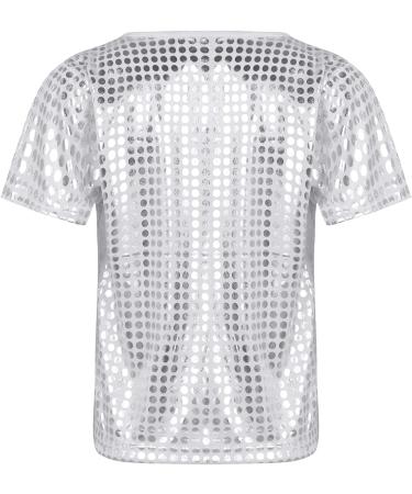 KKmeter Kids Shiny Hip Hop Dance T-Shirt | Short Sleeves Loose Top for Boys & Girls | Silver | Ages 2-6 - Buy Online on GoSupps.com