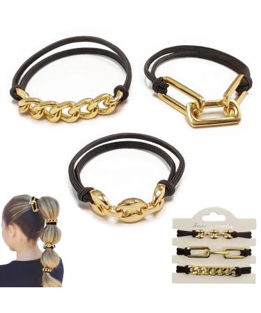 Bracelet Hair Ties for Women  Cute Hair Bands Ponytail Holders with Metal Jewelry for Women's Hair  Gold Elastic Hair Accessories Scrunchies for Girls Trendy Stuff Gifts (Dark Brown)
