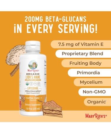 MaryRuth Organics Lion's Mane Liposomal (Coffee Cake) & Reishi Mushroom (Candied Pecan) | Clean Label Project Verified | Vitamins for Cognitive Support Immunity & Overall Health | Vegan Non-GMO - Buy Online on GoSupps.com