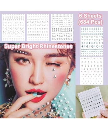 684 Pcs Eye Body Face Gems Stickers Self Adhesive DIY Face Jewels Rhinestone Stickers Crystal Diamond Glitter Stick for Women Festival accessories and Nail Art Decorations - Buy Online on GoSupps.com