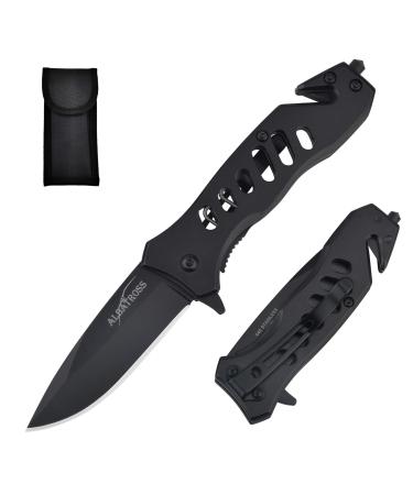 ALBATROSS EDC Cool Sharp Tactical Folding Pocket Knife,SpeedSafe Spring Assisted Opening Knifes with Liner Lock,Pocketclip,Glass Breaker,Seatbelt Cutter Black