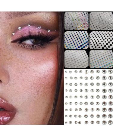 3D Self Adhesive Nail Rhinestone Stickers 6 Sheets Mixed Size Eyeshadow Face Jewels for Women Face Gems Makeup Party Festival Accessory 6sheet